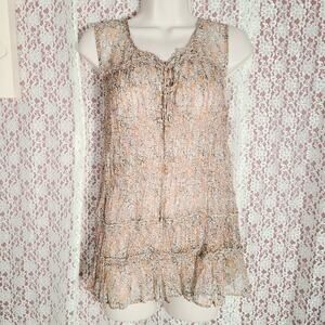 anthropologie floreat cream slightly sheer oversized ruffle tank top size 2